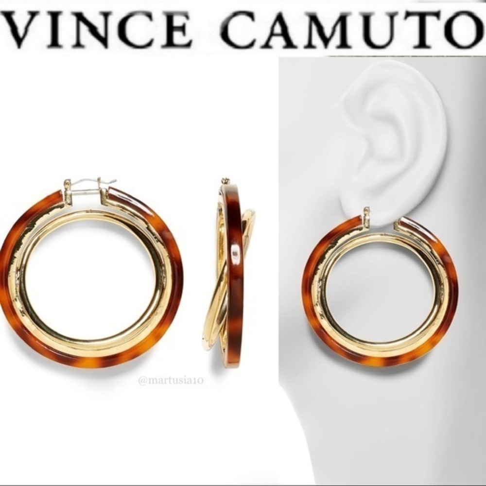 VINCE CAMUTO Interlocking Resin Hoop Earrings in Gold/ Tortoise 48$